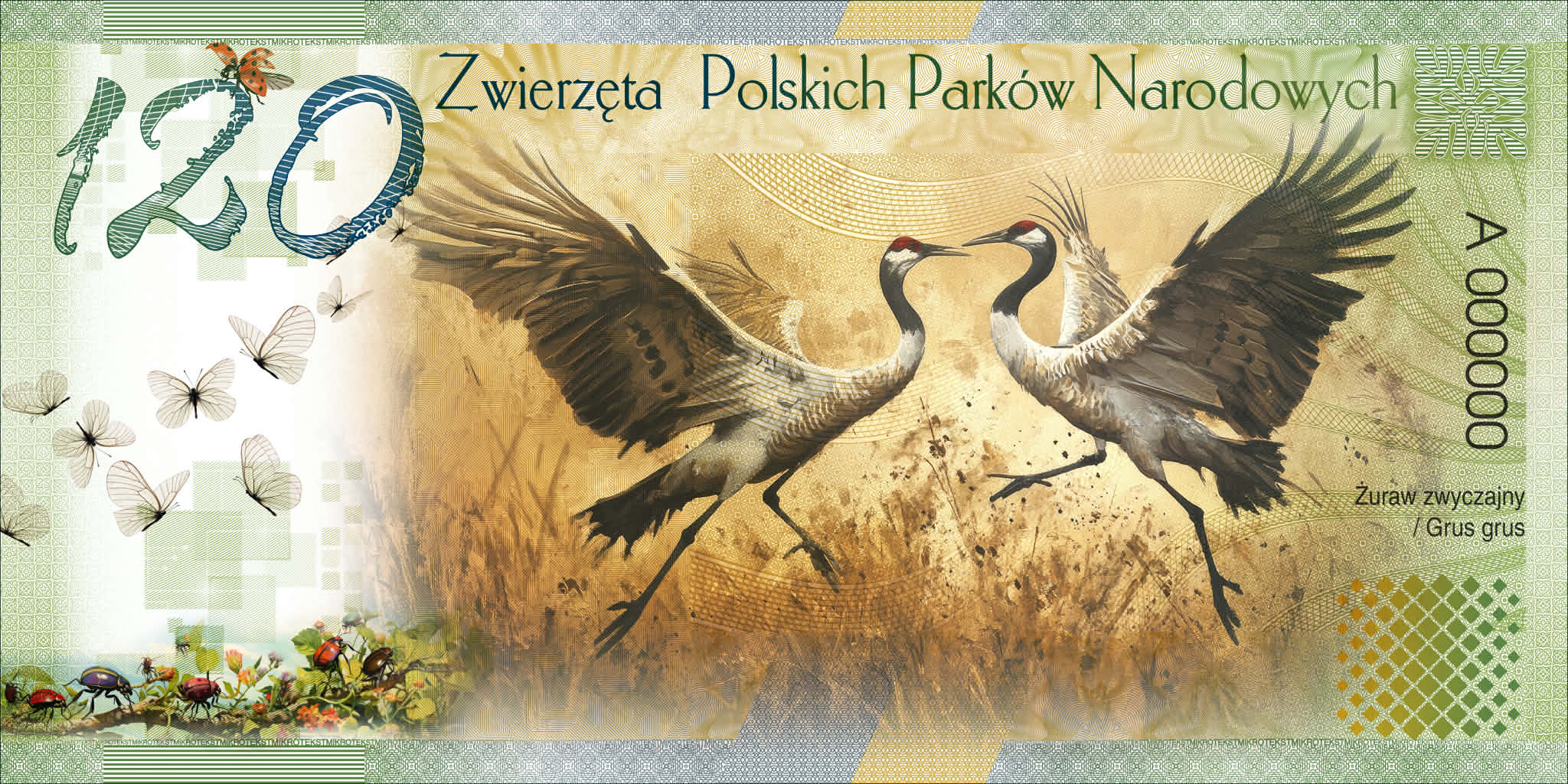 Żuraw zwyczajny — awers bonu 120